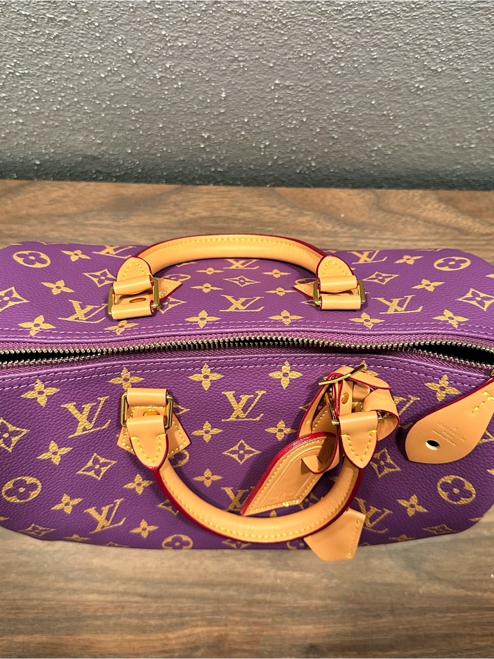 RARE INSPIRED Purple Monogram Satchel with Tan Leather Trim Size 30 P9 - Picture 13 of 15